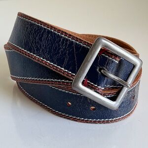 Lucky Brand Hand Sewn Distressed Bohemian Blue Italian Leather Belt Size Small
